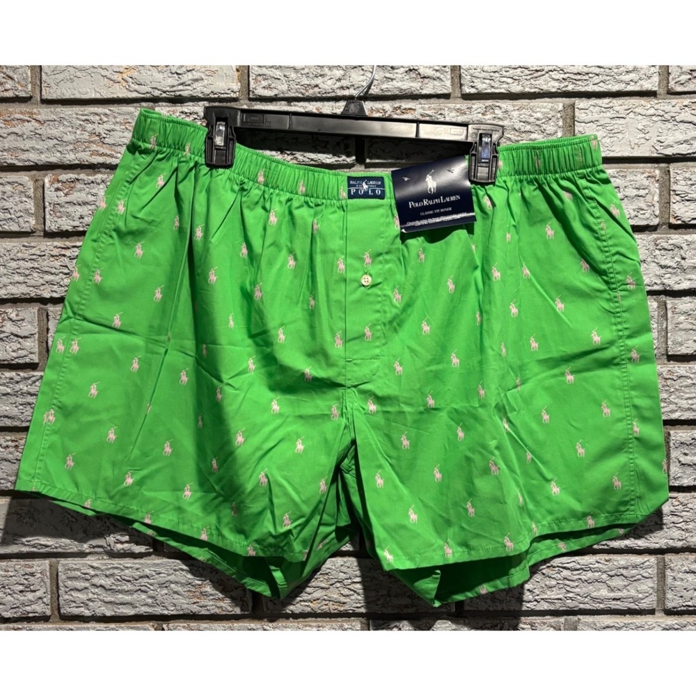 NWT Polo Ralph Lauren Classic Fit Boxers Green Pink Pony XL 40-42 Cotton R382 AQ